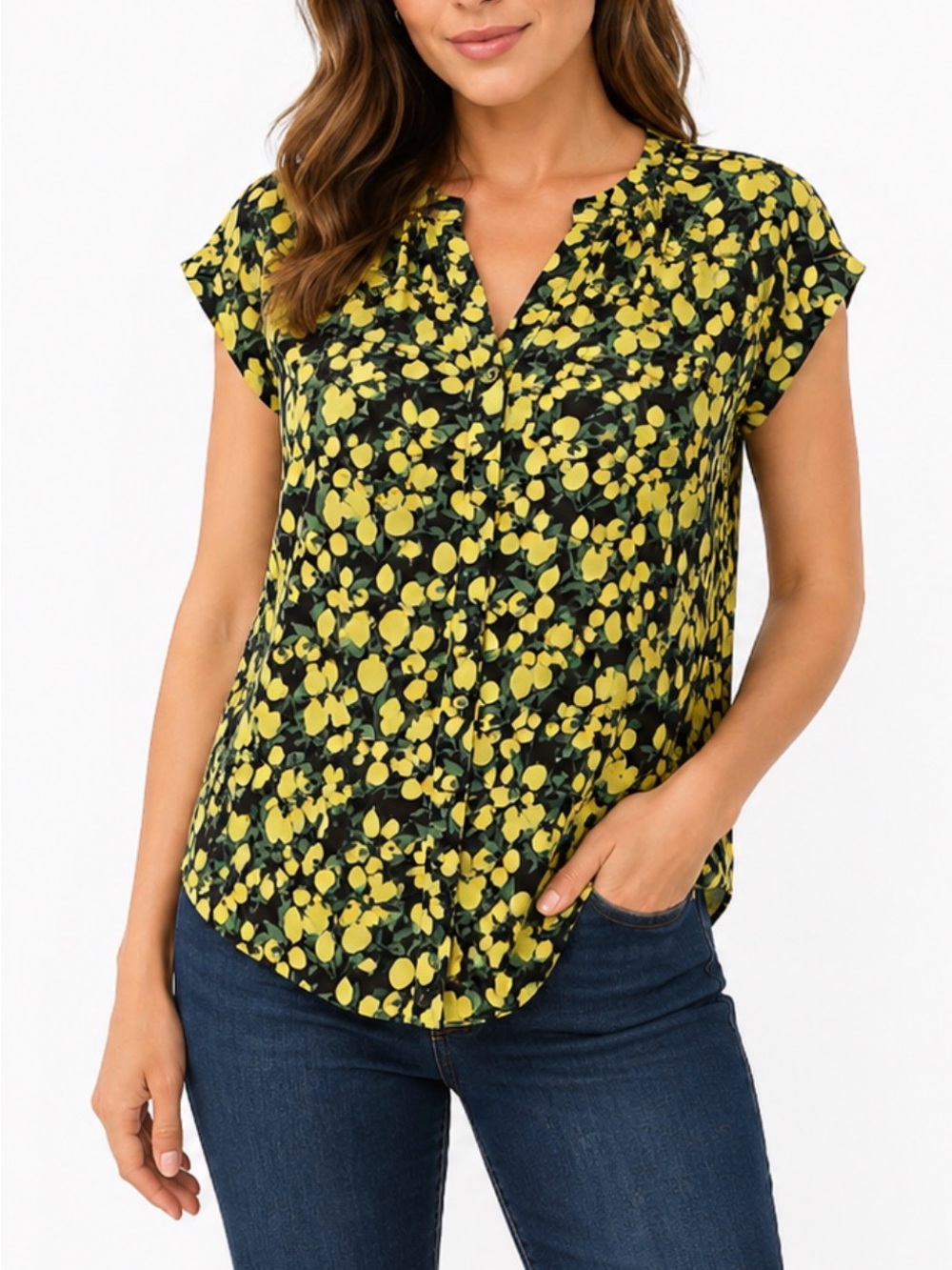 Philosophy Black and Yellow lemon lime small Cap-Sleeve Blouse